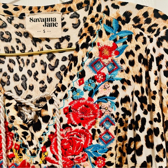 Savanna Jane Leopard Embroidered Boho Blouse - Picture 7 of 13